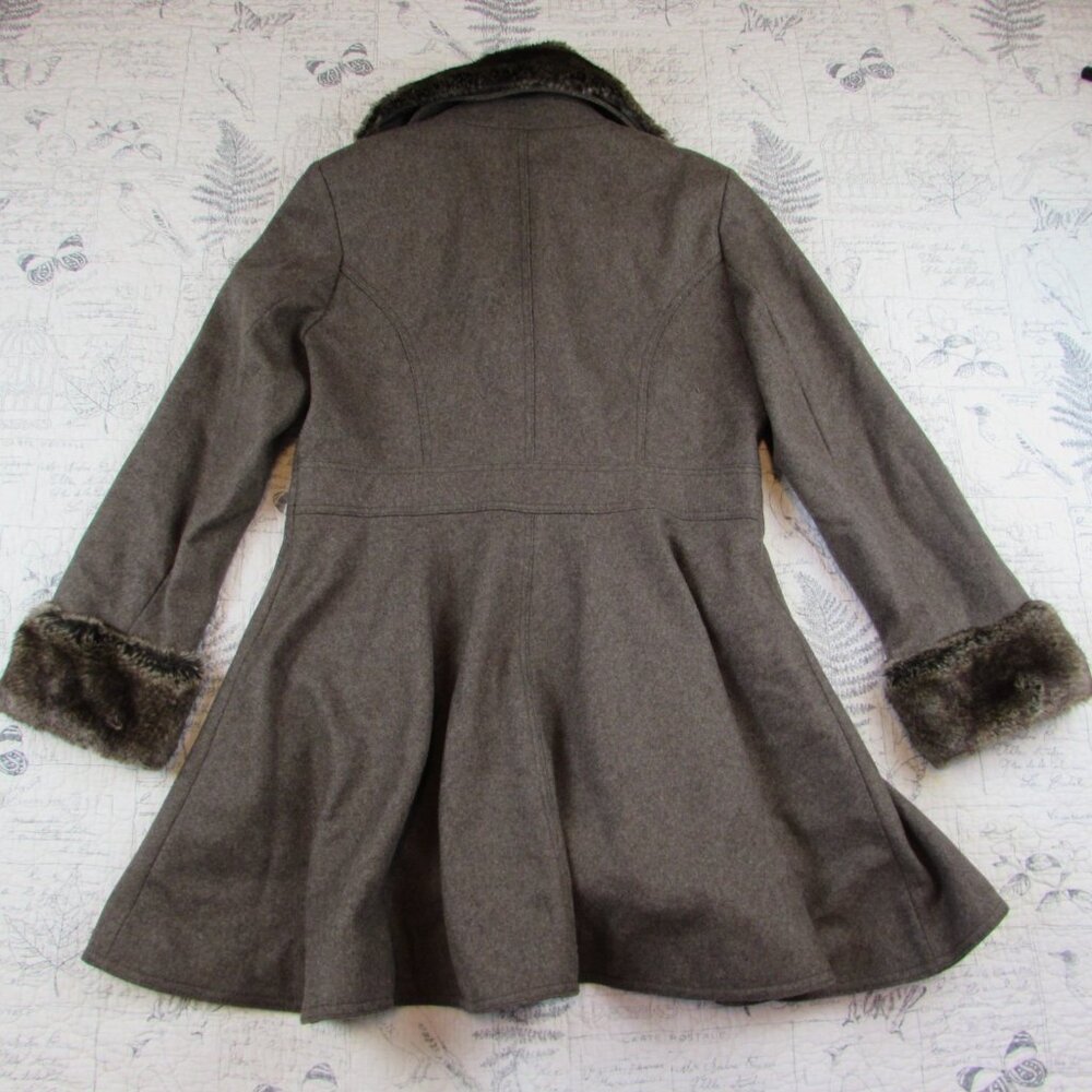 NEW Laundry Shelli Segal Wool Bld double brested Fit & Flare Coat fur trim 14 - Picture 6 of 8